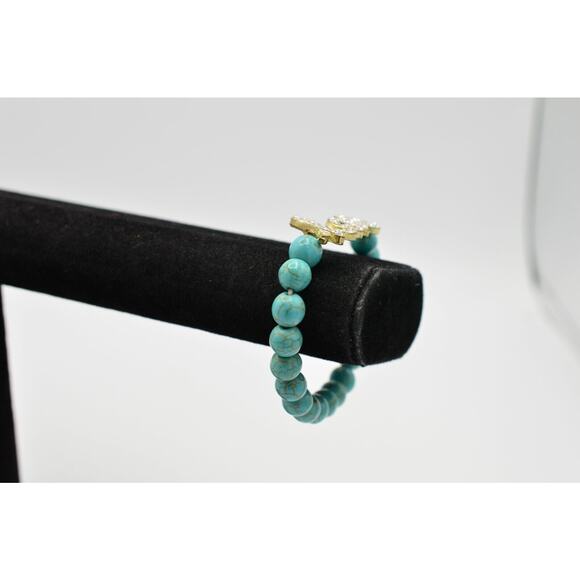 Stretchy Bracelet Faux Turquoise Beaded Rhinestone LOVE Cursive Valentine BinO - Picture 6 of 11